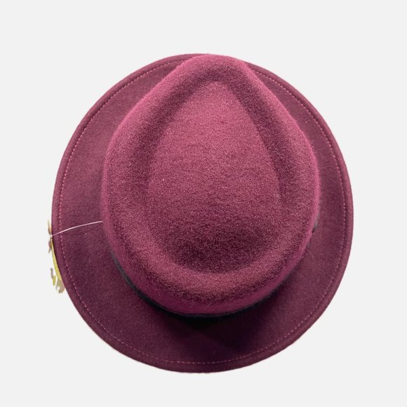 Burgundy Deep Red Wool Fedora with Black Grosgrain Ribbon Band - Picture 2 of 11